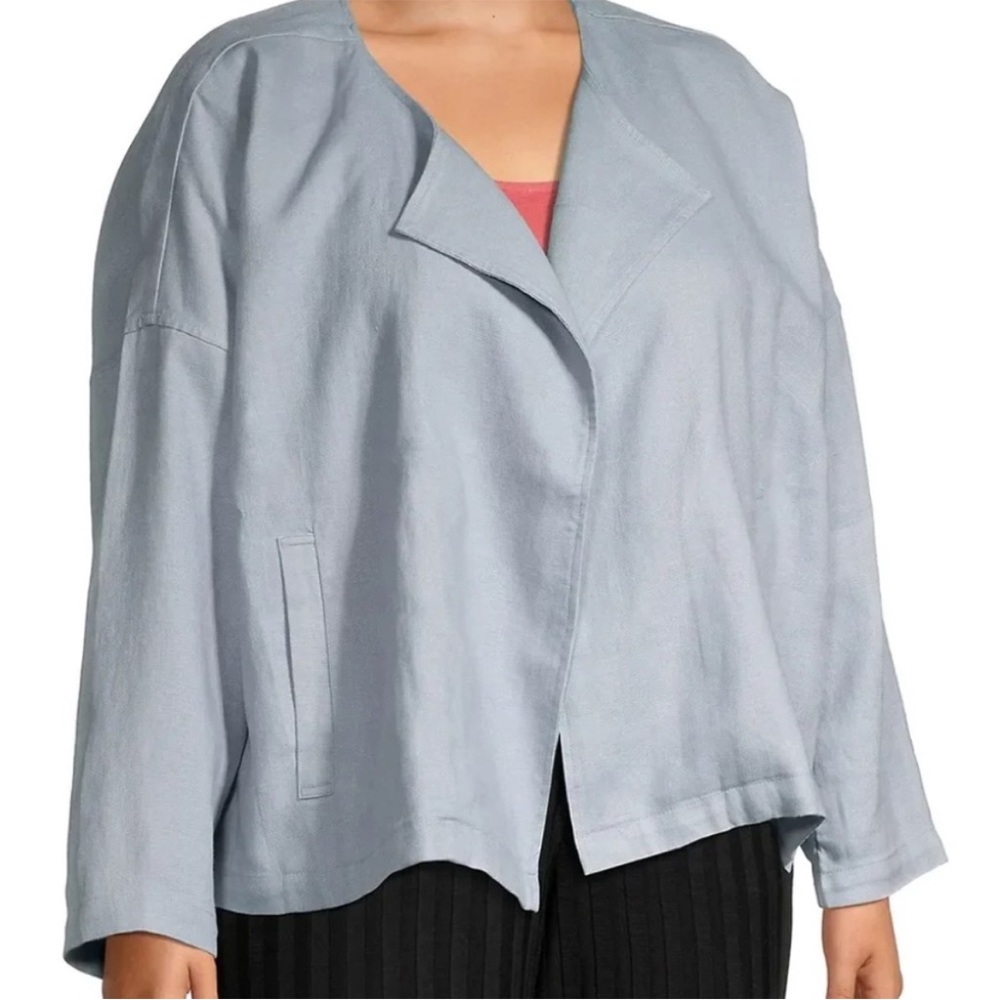 Eileen Fisher Blue Linen Jacket with Relaxed Silhouette - Picture 5 of 6